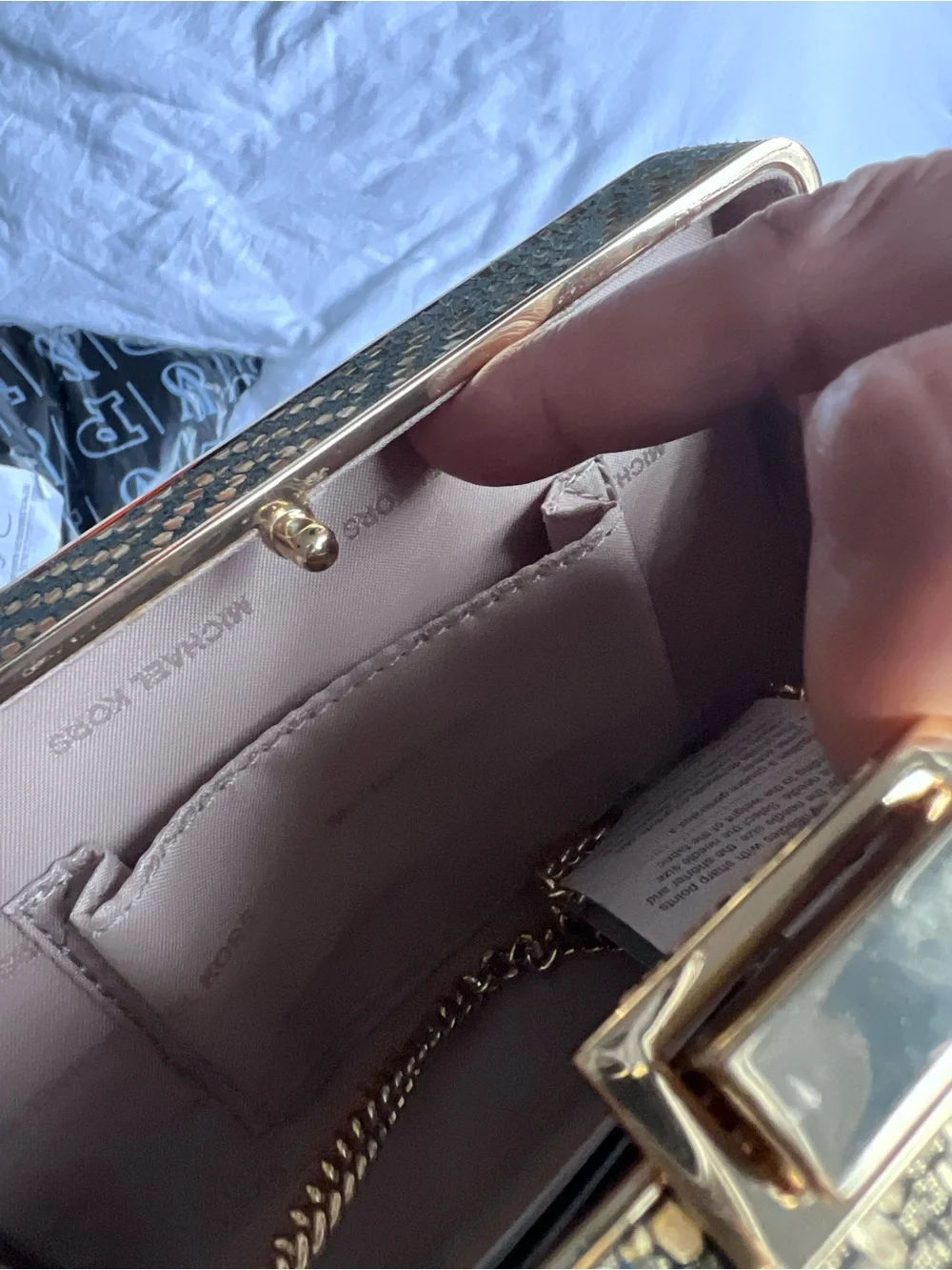 MK elegant Metallic Gold Evening Clutch with chain